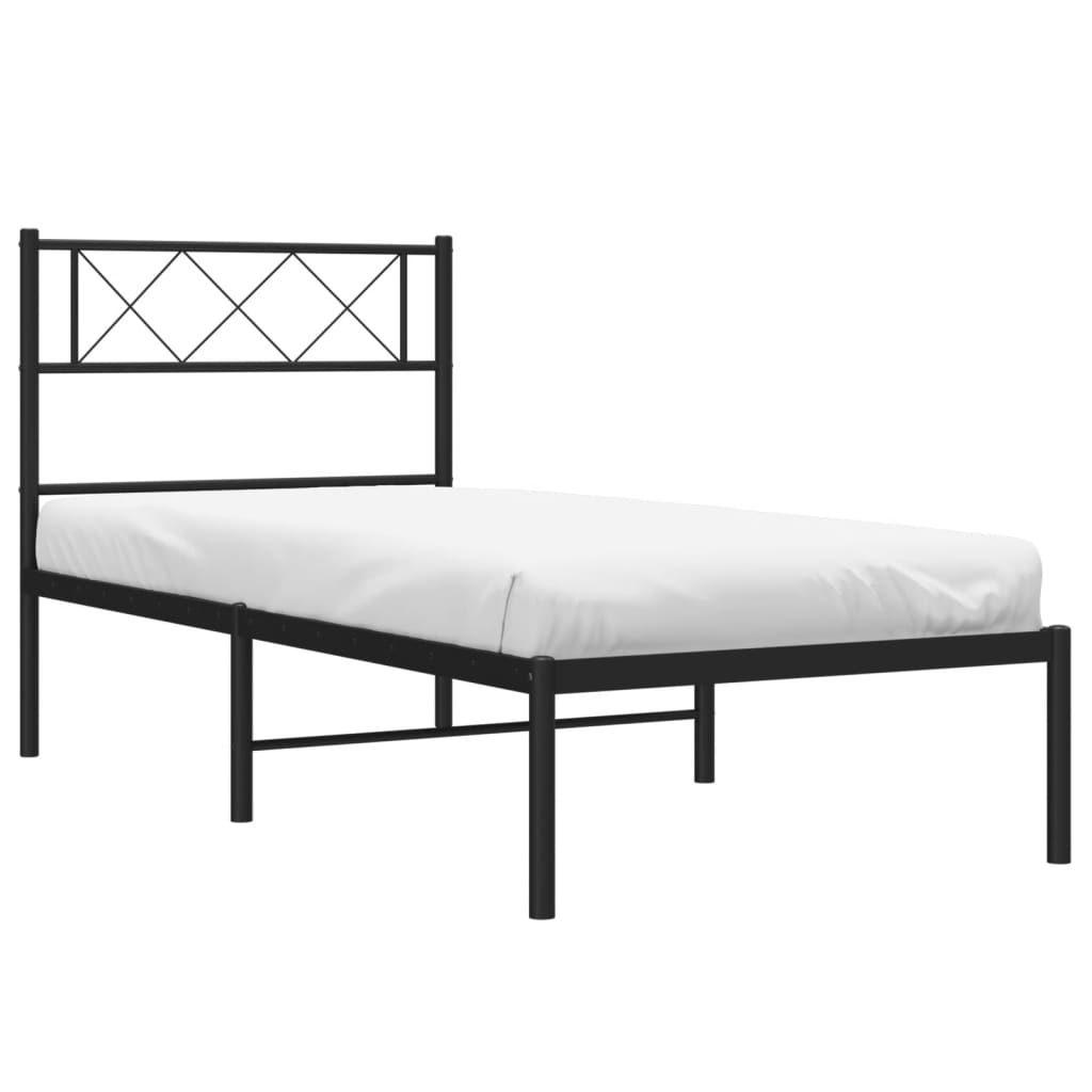 vidaXL Metal Bed Frame without Mattress with Headboard Black 39.4"x74.8"