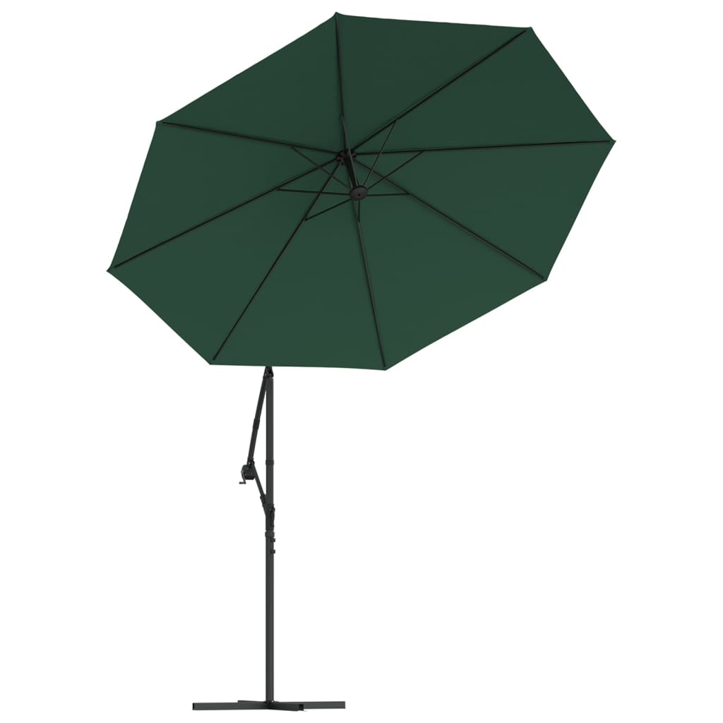 vidaXL Hanging Garden Parasol with LED Lighting 118.1" Green Metal Pole