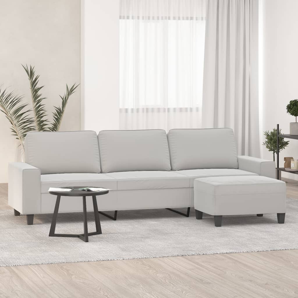 vidaXL 3-Seater Sofa with Footstool Light Gray 82.7" Microfiber Fabric