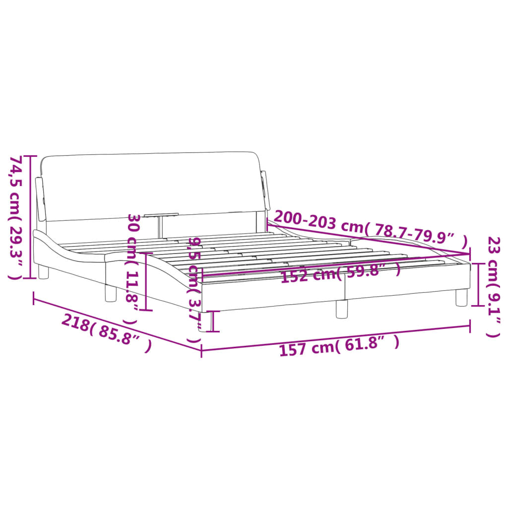 vidaXL Bed Frame with Headboard White 59.8"x79.9" Queen Faux Leather