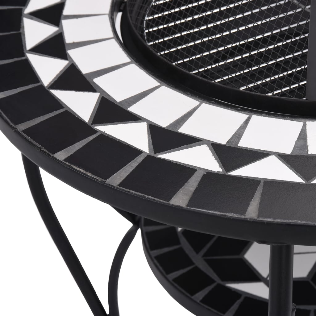 vidaXL Mosaic Fire Pit Table Black and White 26.8" Ceramic