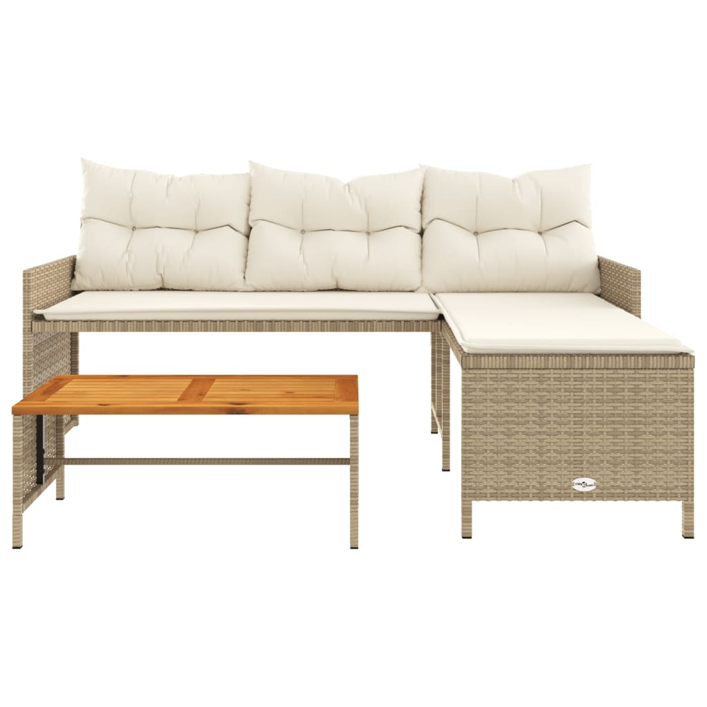 vidaXL Patio Sofa with Table and Cushions L-Shaped Beige Poly Rattan