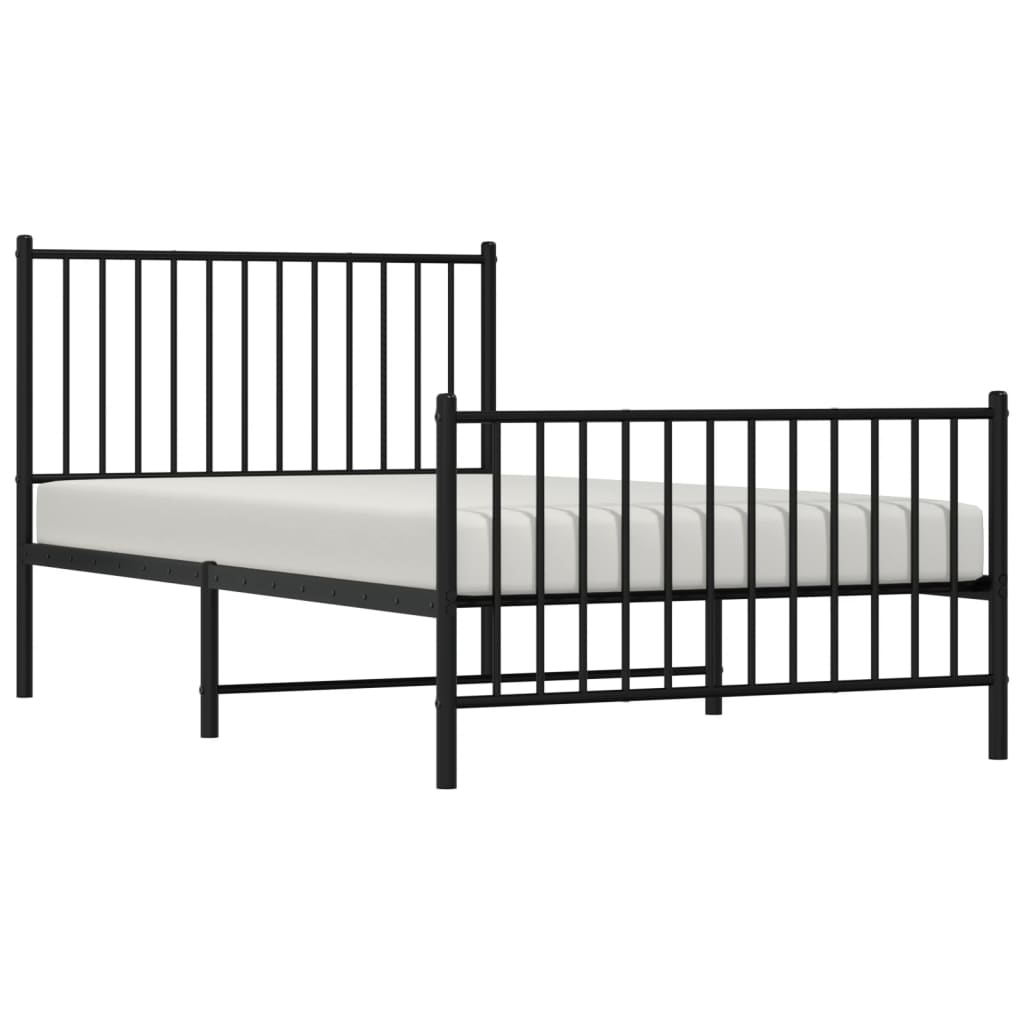 vidaXL Metal Bed Frame without Mattress with Footboard Black 39.4"x74.8"