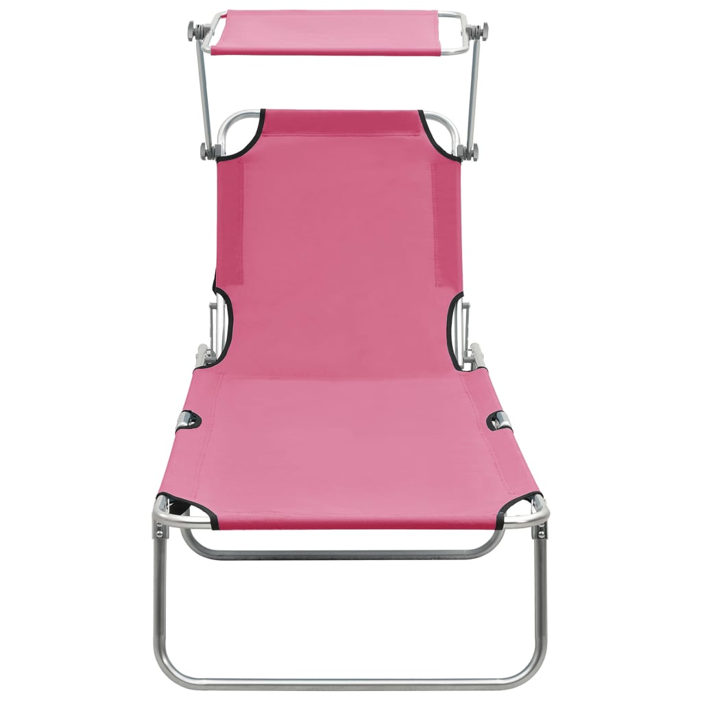 vidaXL Folding Sun Lounger with Canopy Pink Aluminum