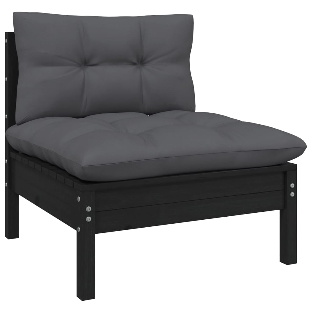 vidaXL 8 Piece Patio Lounge Set with Cushions Black Solid Pinewood