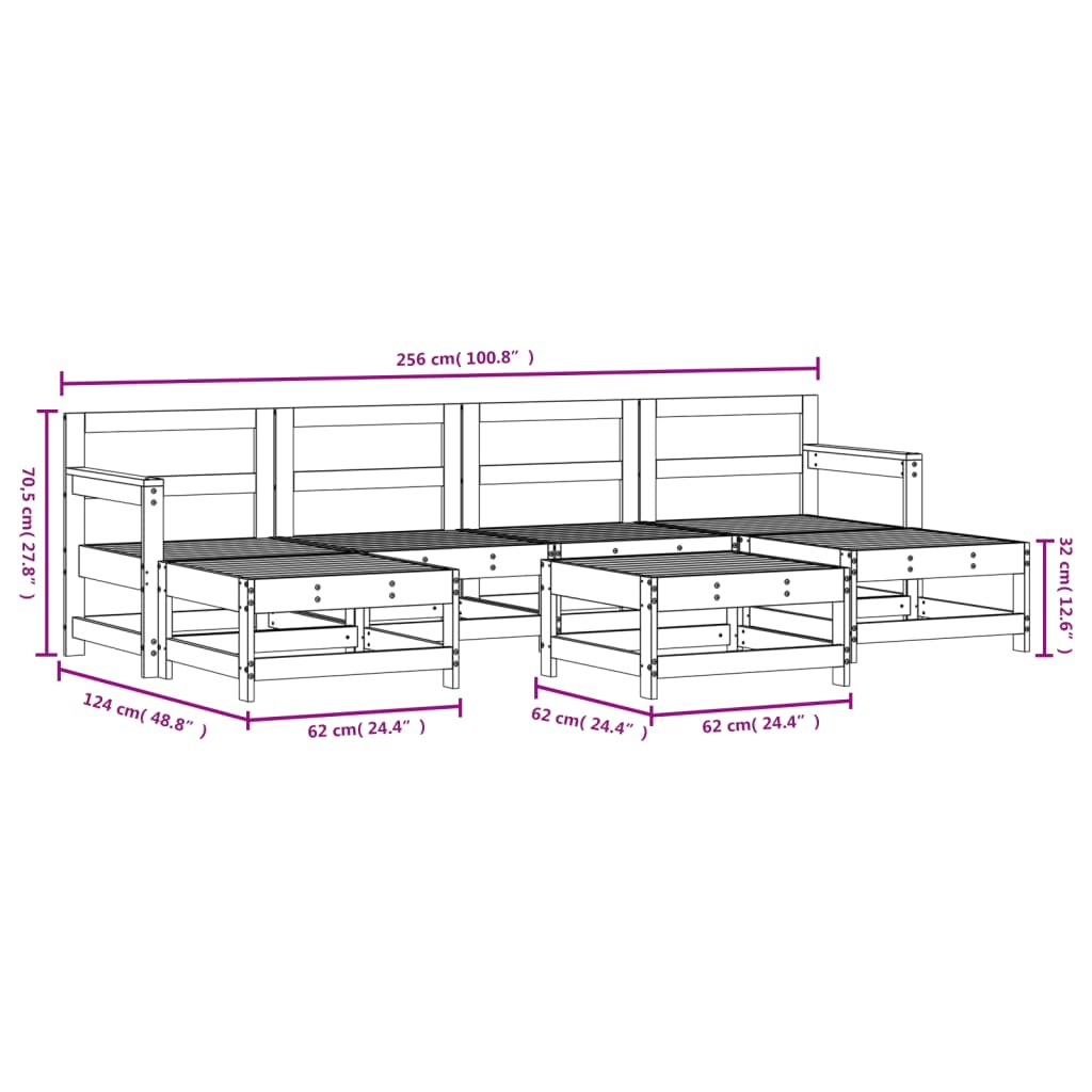 vidaXL 7 Piece Patio Lounge Set White Solid Wood Pine