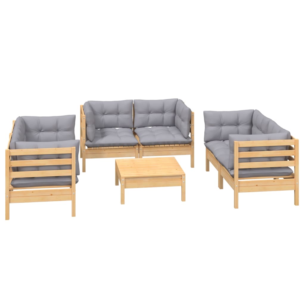 vidaXL 7 Piece Patio Lounge Set with Gray Cushions Solid Pinewood