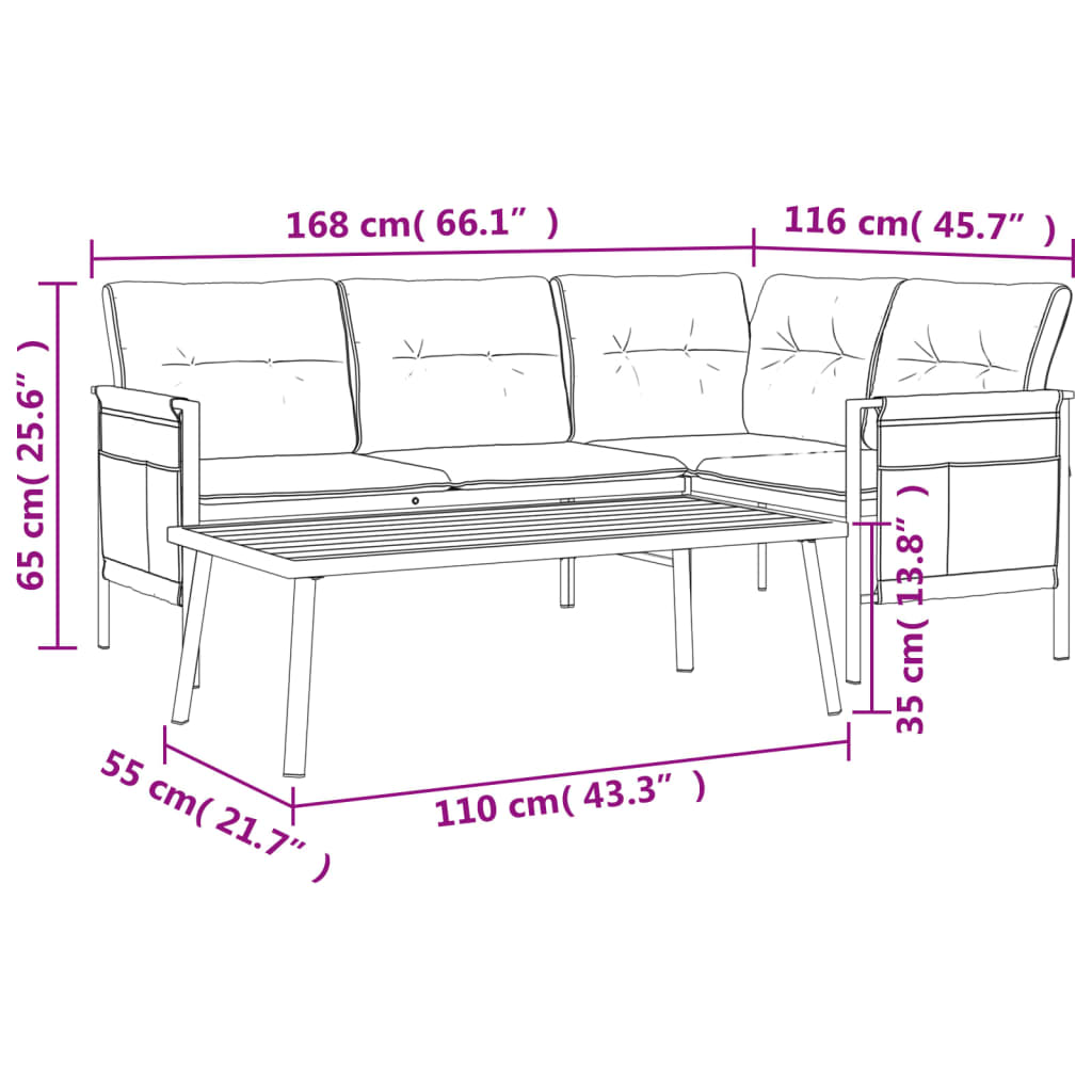 vidaXL 2 Piece Patio Lounge Set Anthracite Steel