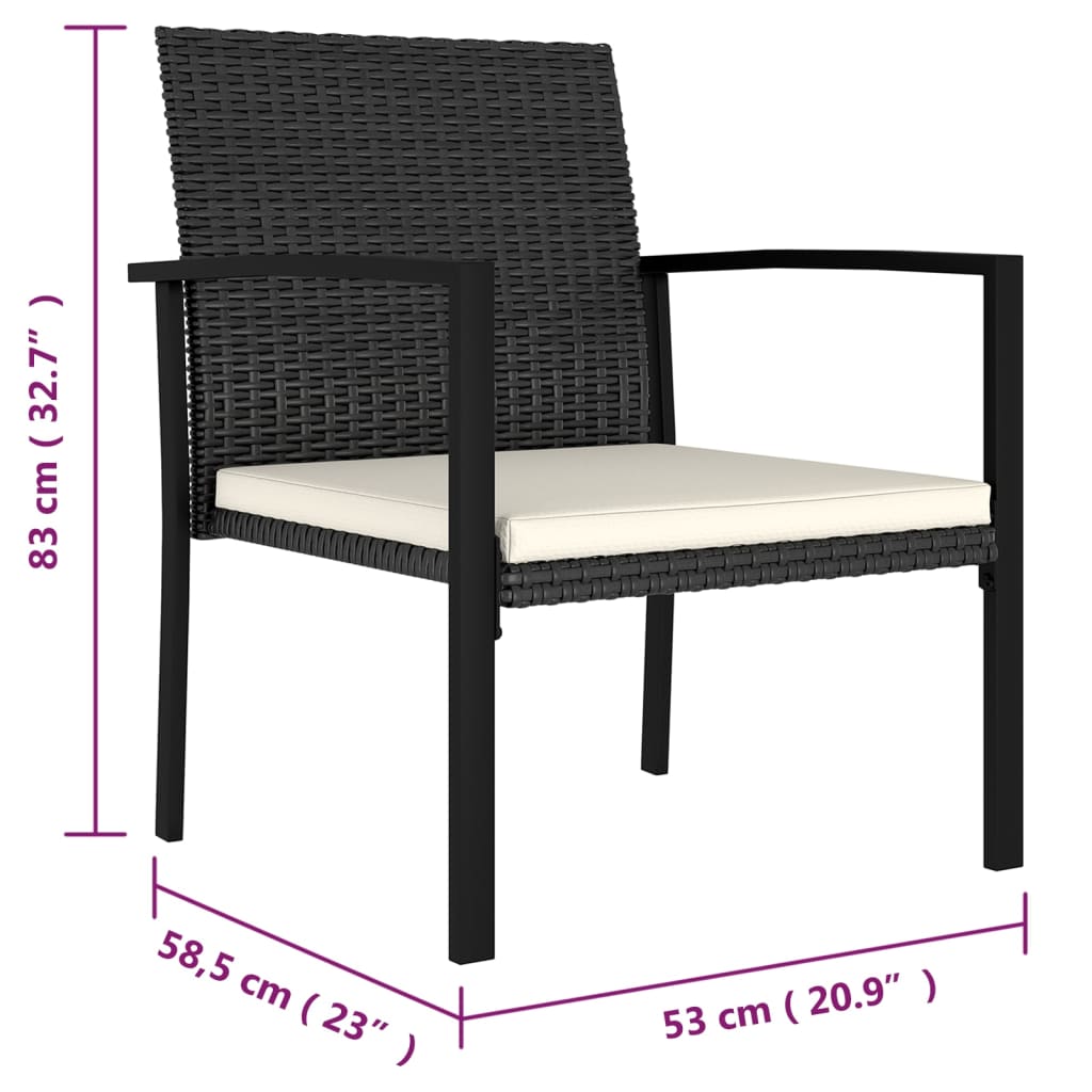 vidaXL 3 Piece Patio Dining Set Poly Rattan Black