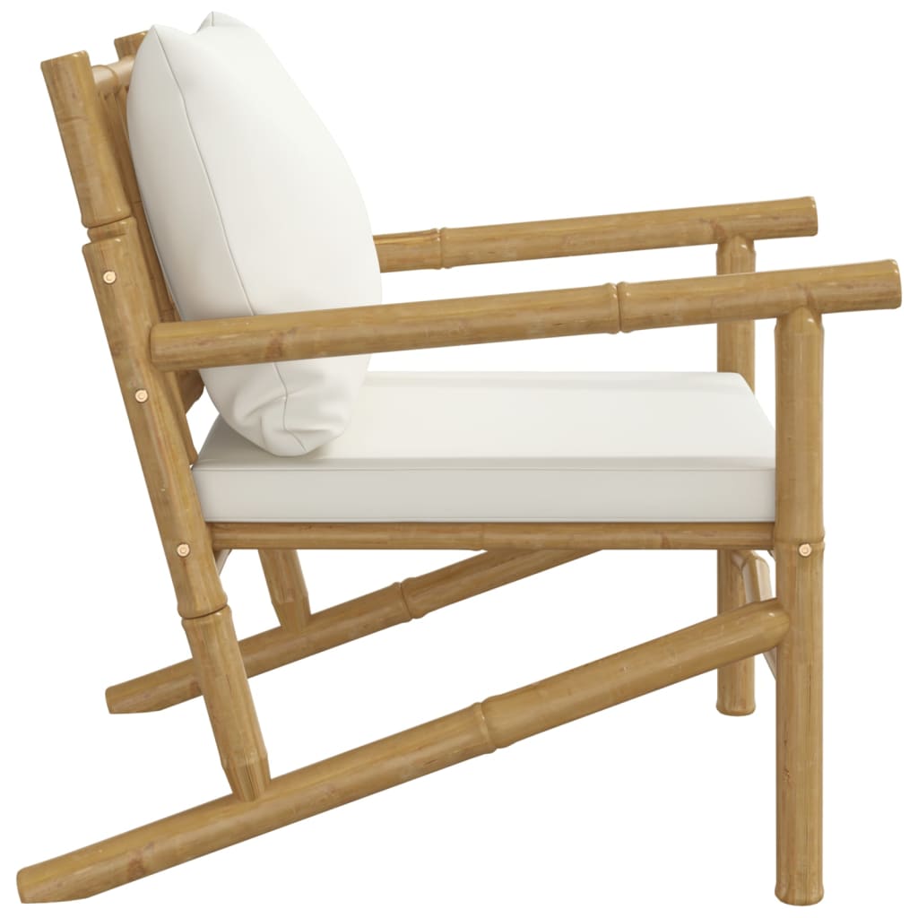 vidaXL Patio Chairs 2 pcs with Cream White Cushions Bamboo