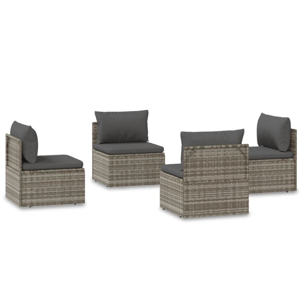 vidaXL Patio Middle Sofas 4 pcs Gray 22.4"x22.4"x22" Poly Rattan