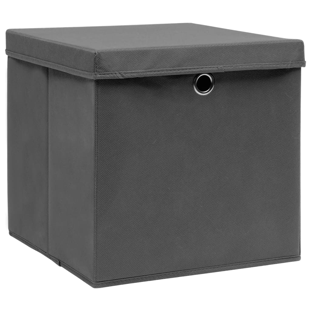 vidaXL Storage Boxes with Lids 4 pcs Gray 12.6"x12.6"x12.6" Fabric