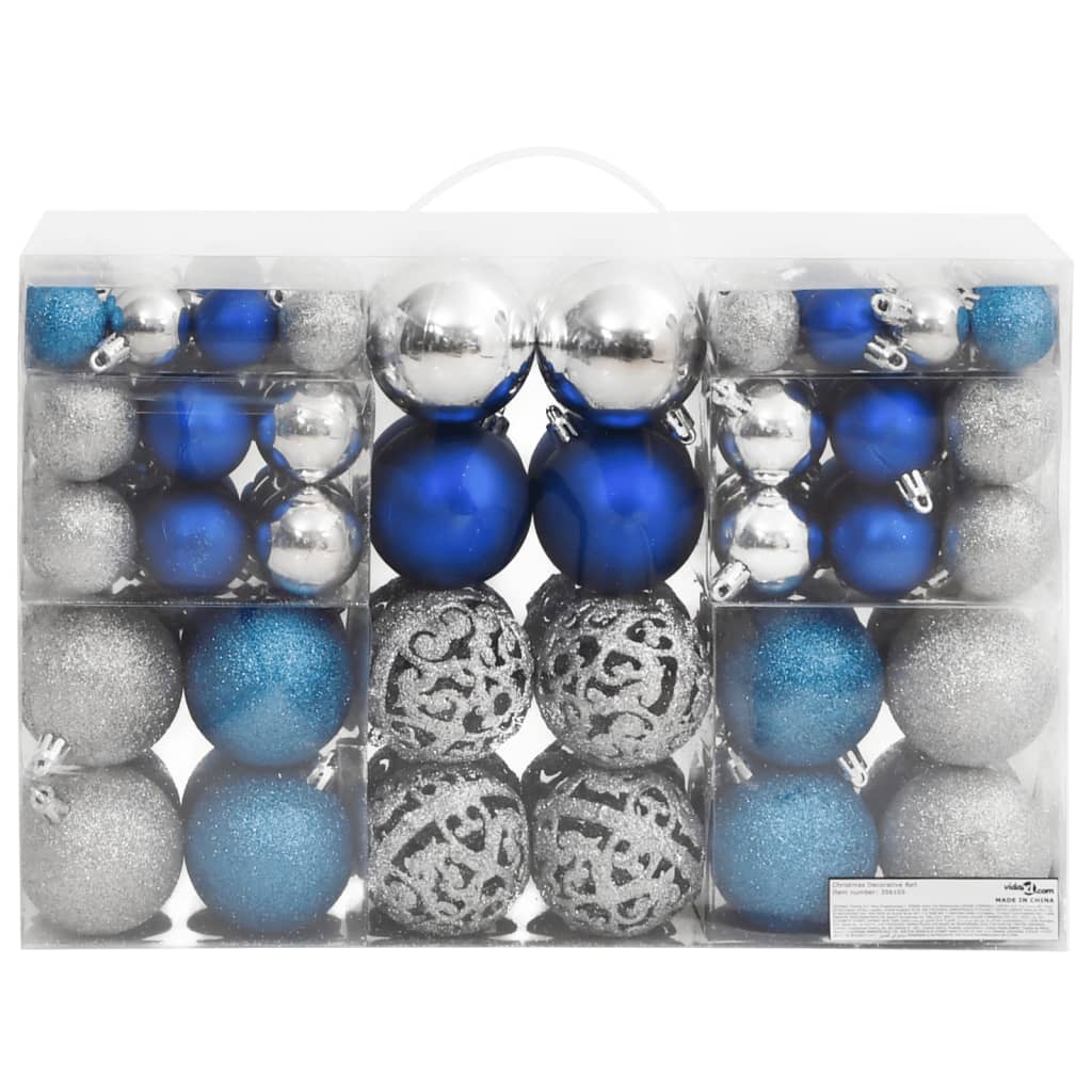 vidaXL Christmas Baubles 100 pcs Blue and Silver 1.2" / 1.6" / 2.4"