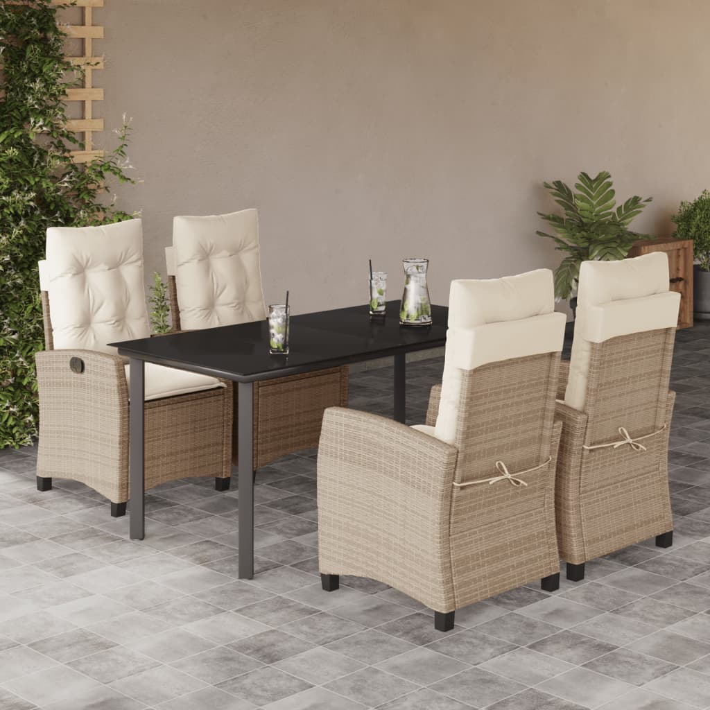 vidaXL 5 Piece Patio Dining Set with Cushions Beige Poly Rattan