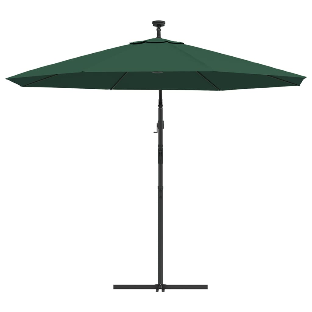 vidaXL Hanging Garden Parasol with LED Lighting 118.1" Green Metal Pole