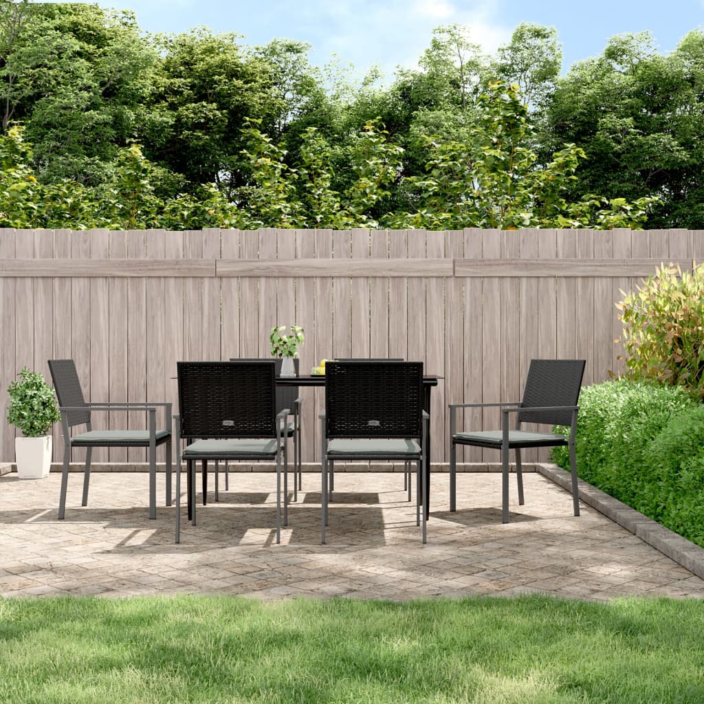 vidaXL 7 Piece Patio Dining Set with Cushions Poly Rattan and Steel