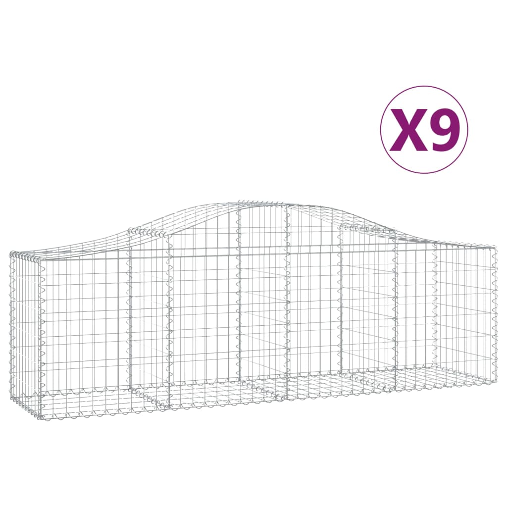 vidaXL Arched Gabion Baskets 9 pcs 78.7"x19.7"x23.6"/31.5" Galvanized Iron