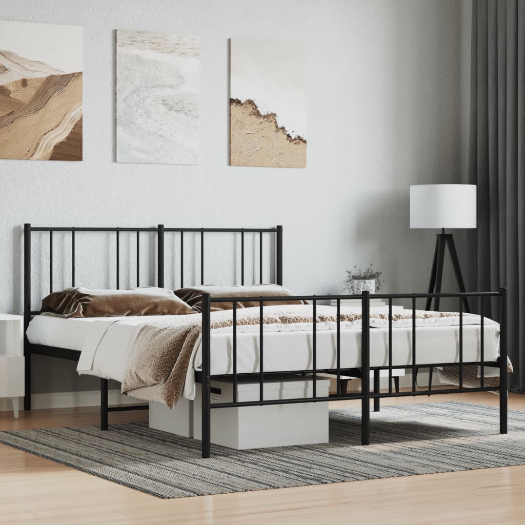 vidaXL Metal Bed Frame without Mattress with Footboard Black 59.1"x78.7"