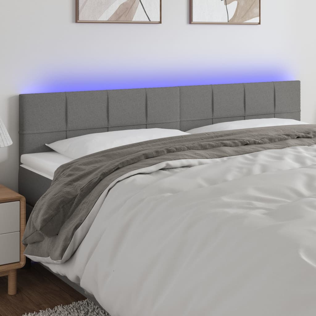 vidaXL LED Headboard Dark Gray 63"x2"x30.7"/34.6" Fabric