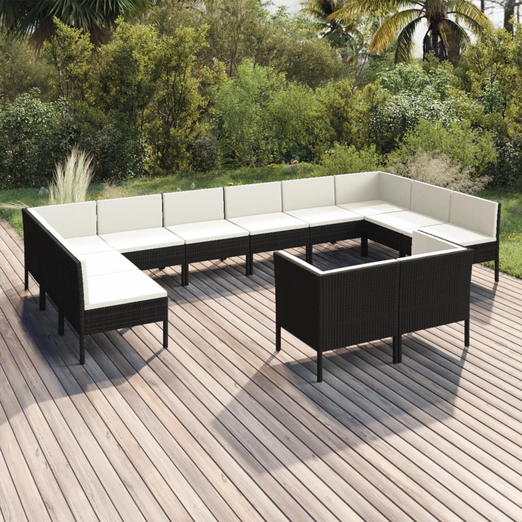 vidaXL 12 Piece Patio Lounge Set with Cushions Poly Rattan Black