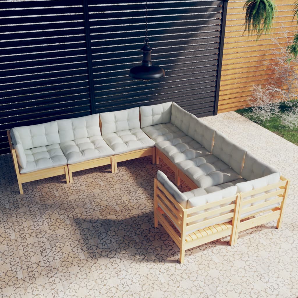 vidaXL 8 Piece Patio Lounge Set with Cream Cushions Solid Pinewood