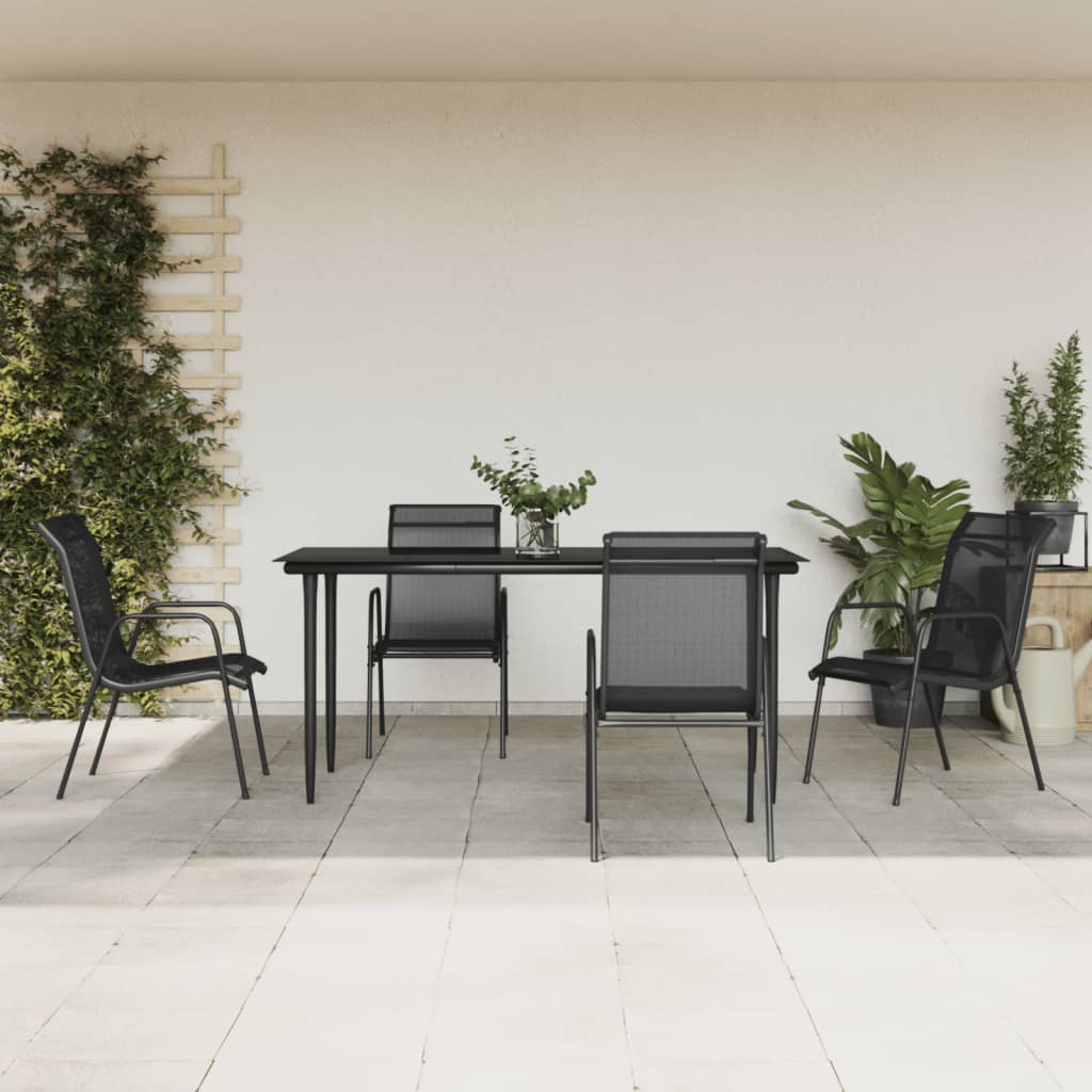 vidaXL 5 Piece Patio Dining Set Black Steel and Textilene