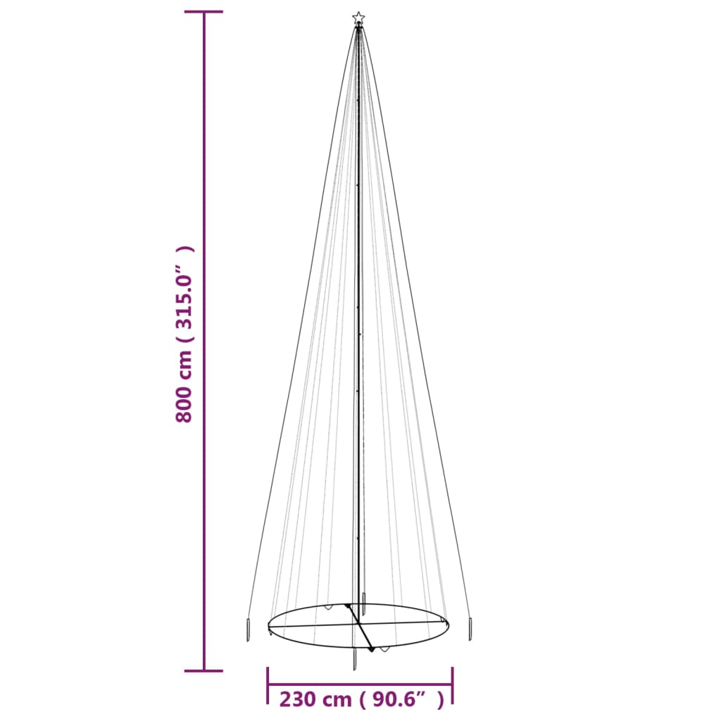 vidaXL Christmas Cone Tree Blue 1134 LEDs 8x26 ft