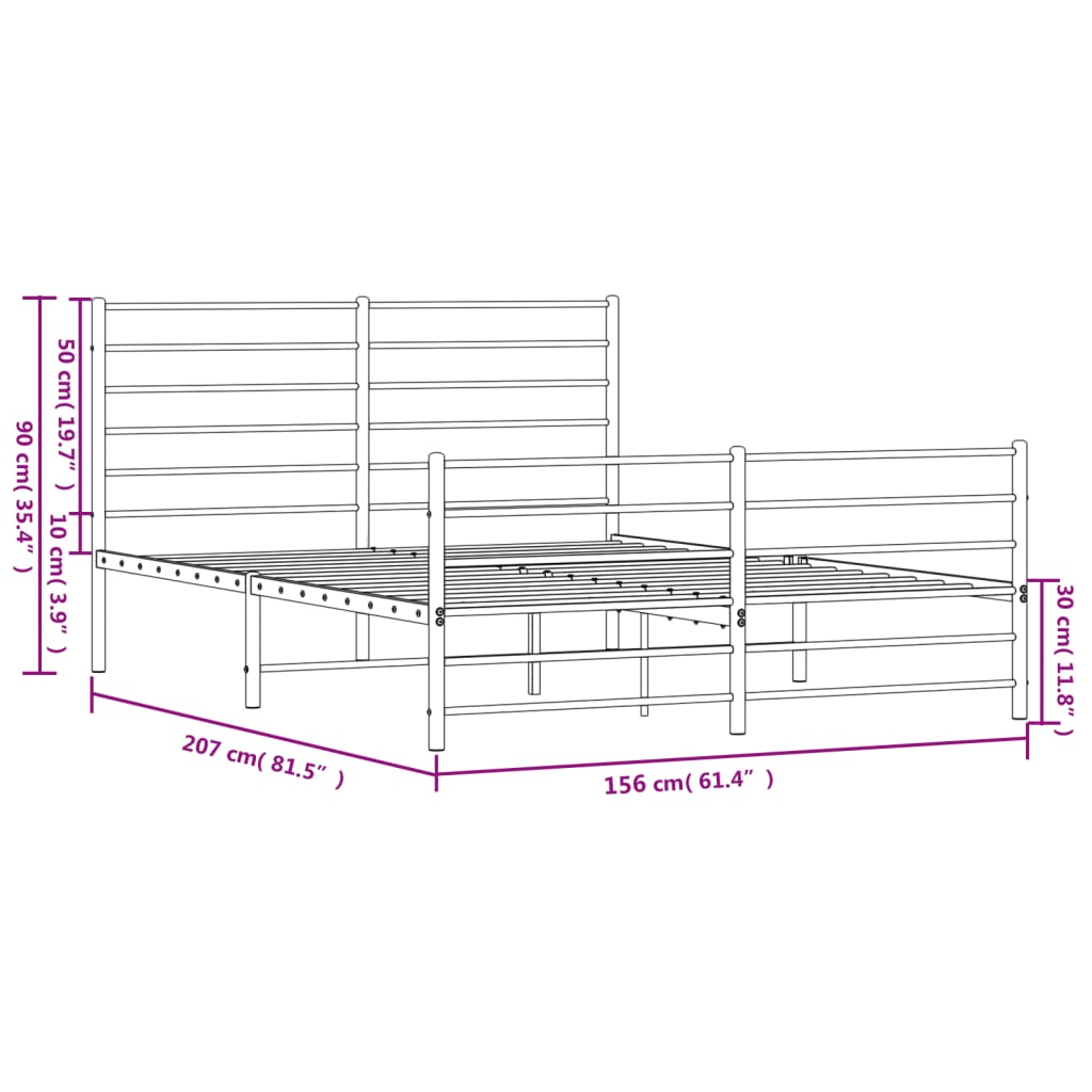 vidaXL Metal Bed Frame without Mattress with Footboard Black 59.1"x78.7"