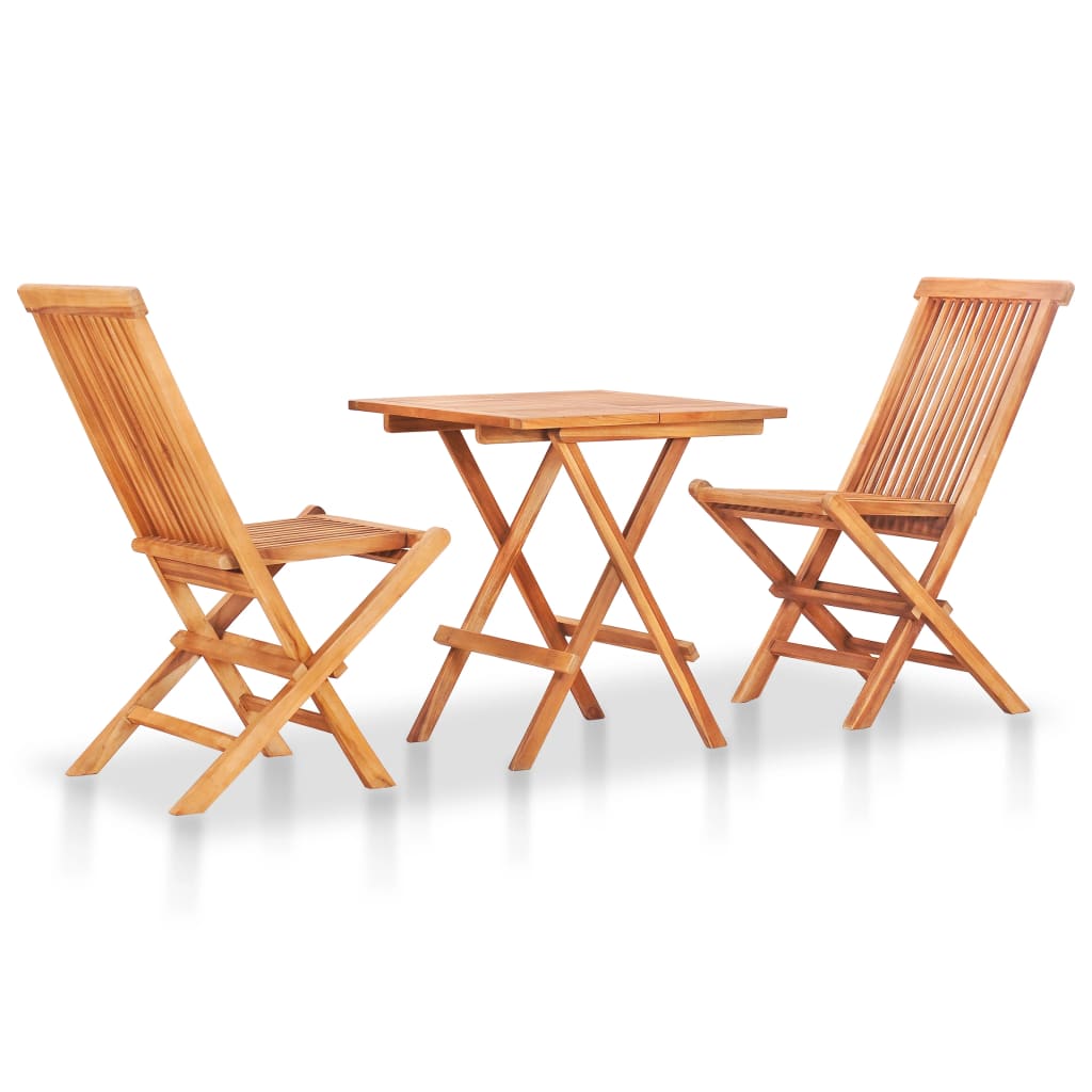 vidaXL 3 Piece Bistro Set with Gray Cushions Solid Teak Wood