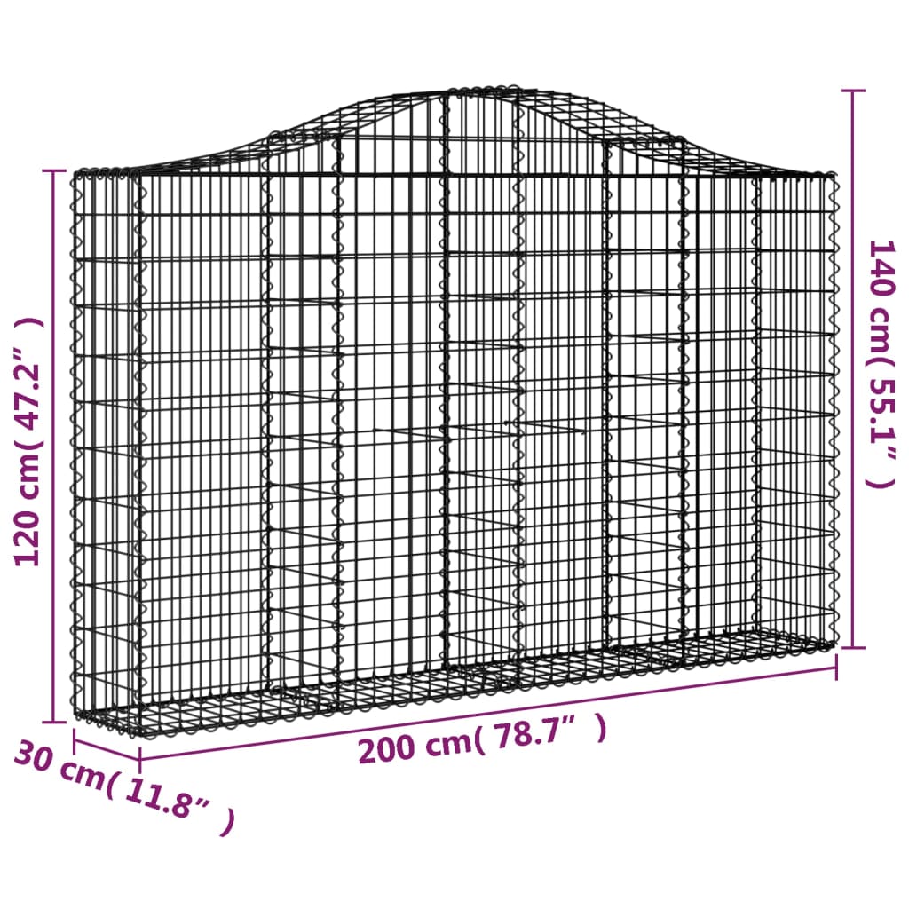 vidaXL Arched Gabion Baskets 15 pcs 78.7"x11.8"x47.2"/55.1" Galvanized Iron