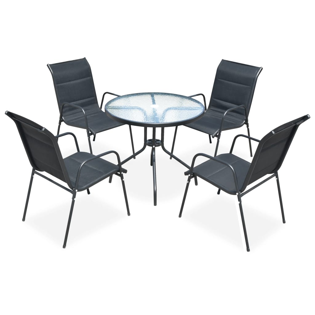 vidaXL 5 Piece Patio Dining Set Steel Black