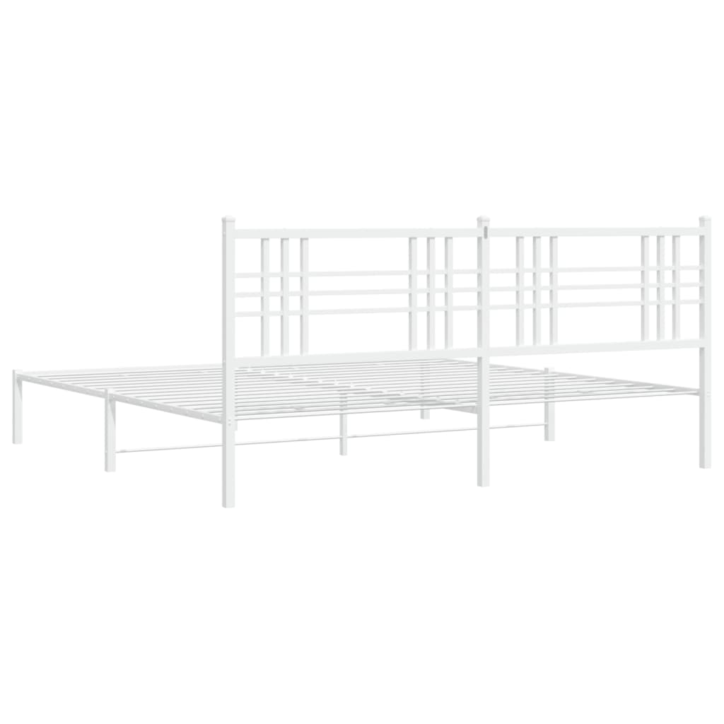 vidaXL Metal Bed Frame without Mattress with Headboard White 76"x79.9"