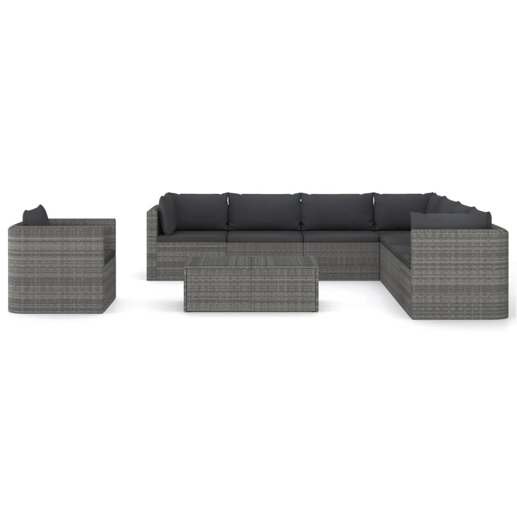 vidaXL 9 Piece Patio Lounge Set with Cushions Poly Rattan Gray