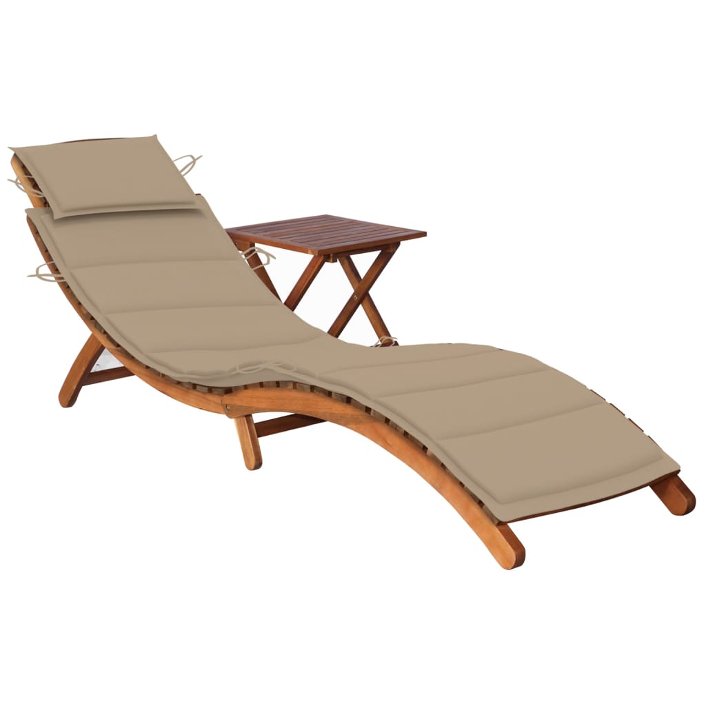 vidaXL Patio Sun Lounger with Table and Cushion Solid Acacia Wood