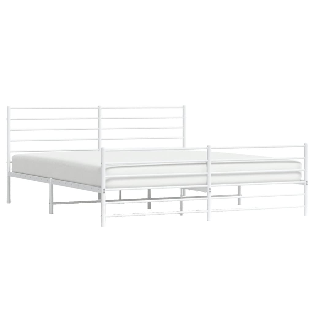 vidaXL Metal Bed Frame without Mattress with Footboard White 76"x79.9"