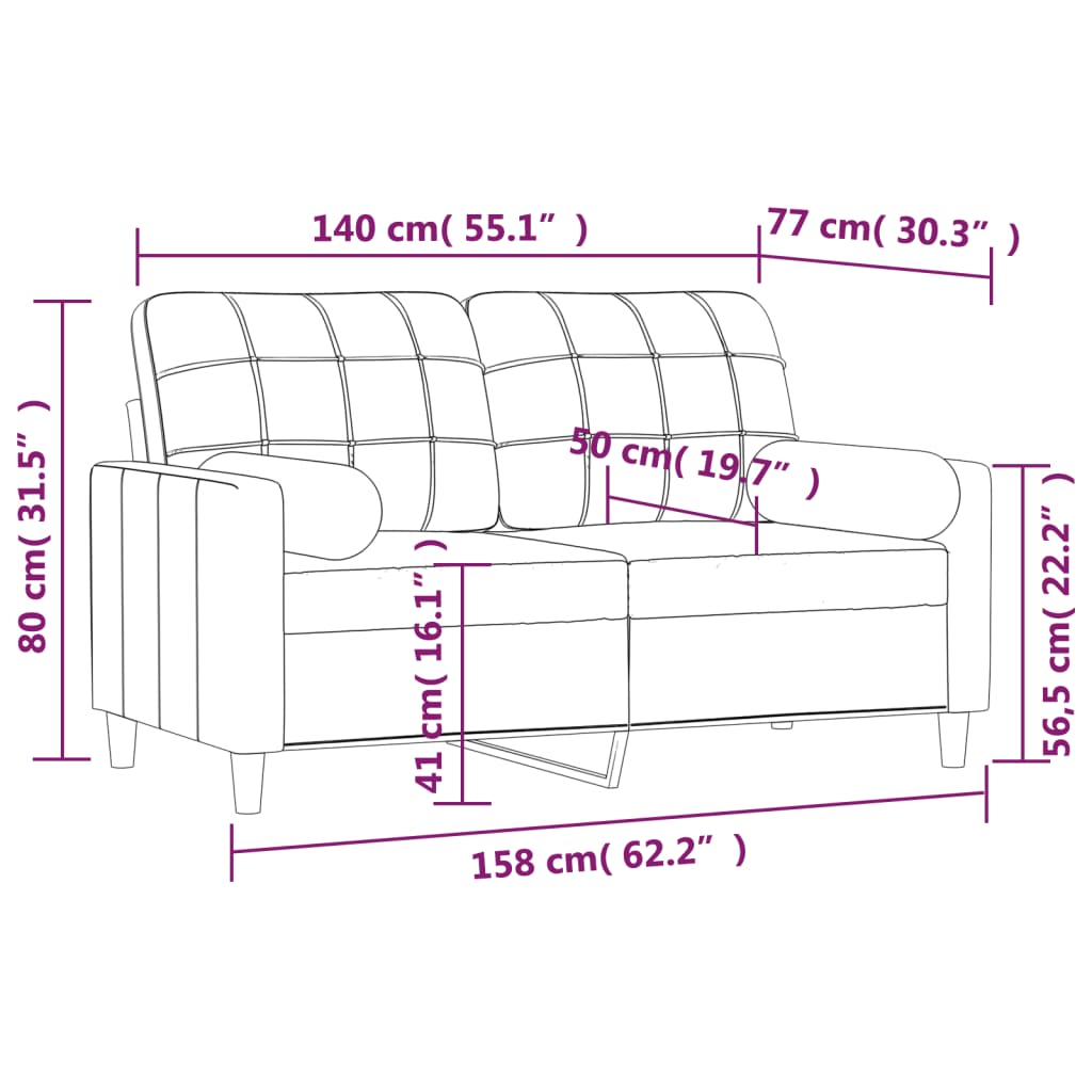 vidaXL 2-Seater Sofa with Pillows&Cushions Light Gray 55.1" Fabric