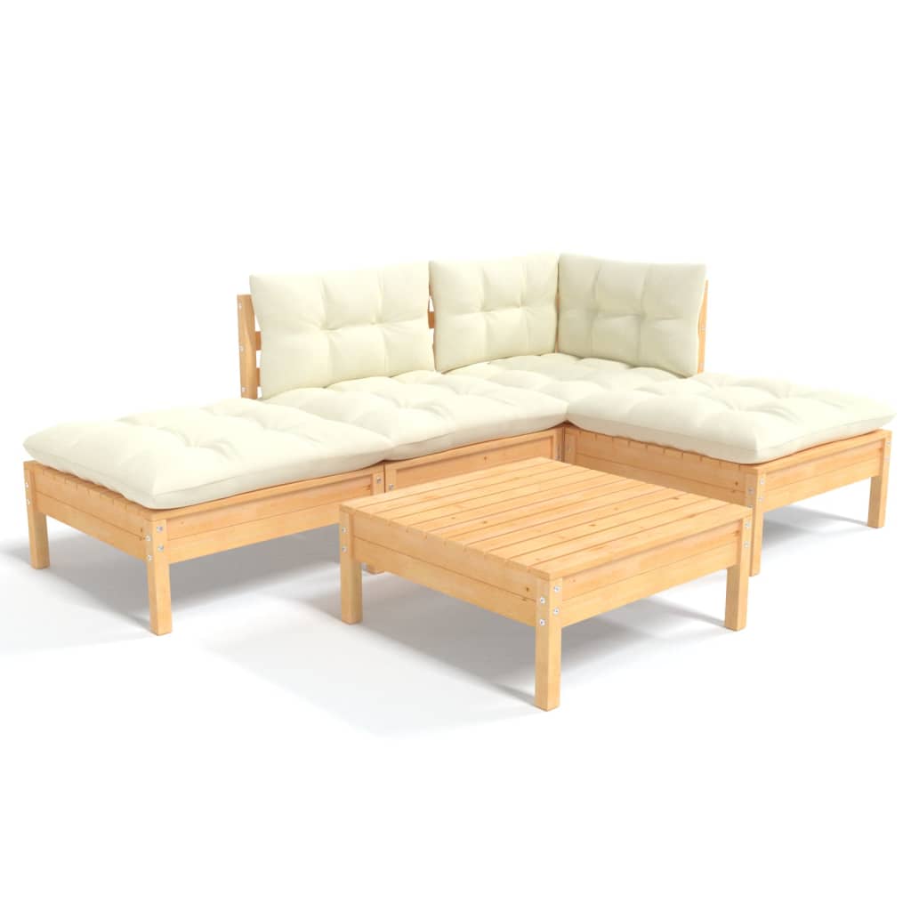 vidaXL 5 Piece Patio Lounge Set with Cream Cushions Pinewood