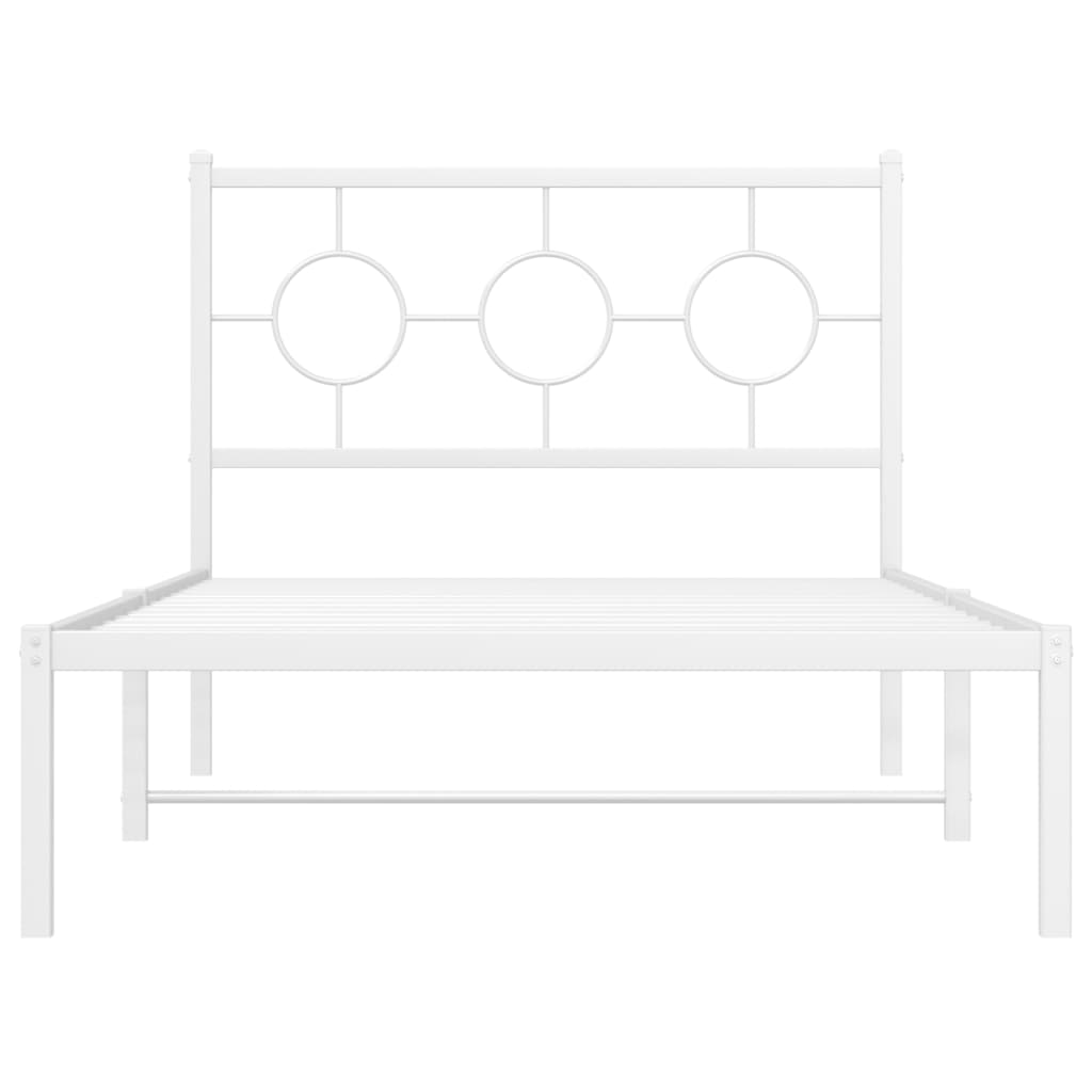 vidaXL Metal Bed Frame without Mattress with Headboard White 39.4"x78.7"