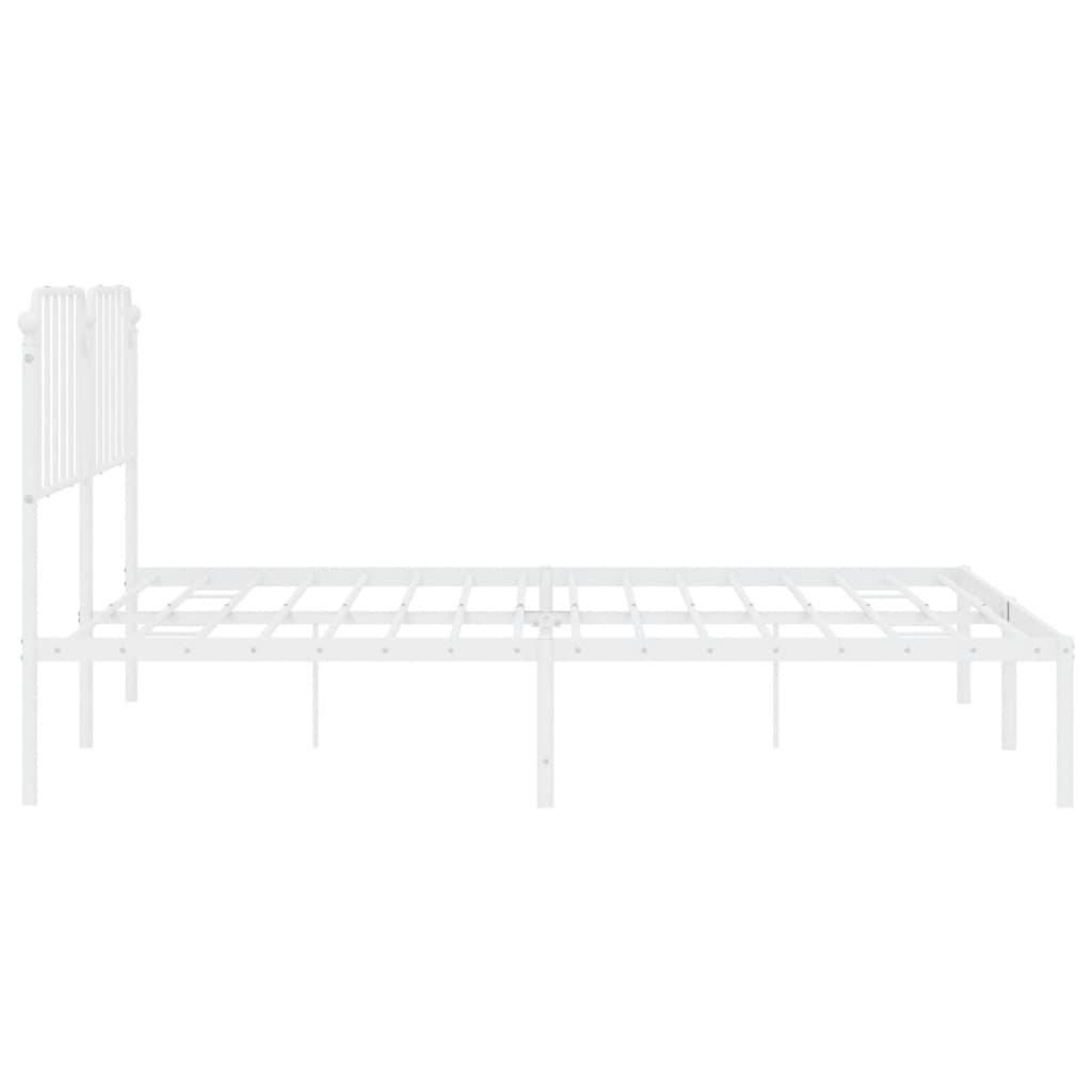 vidaXL Metal Bed Frame without Mattress with Headboard White 76"x79.9"