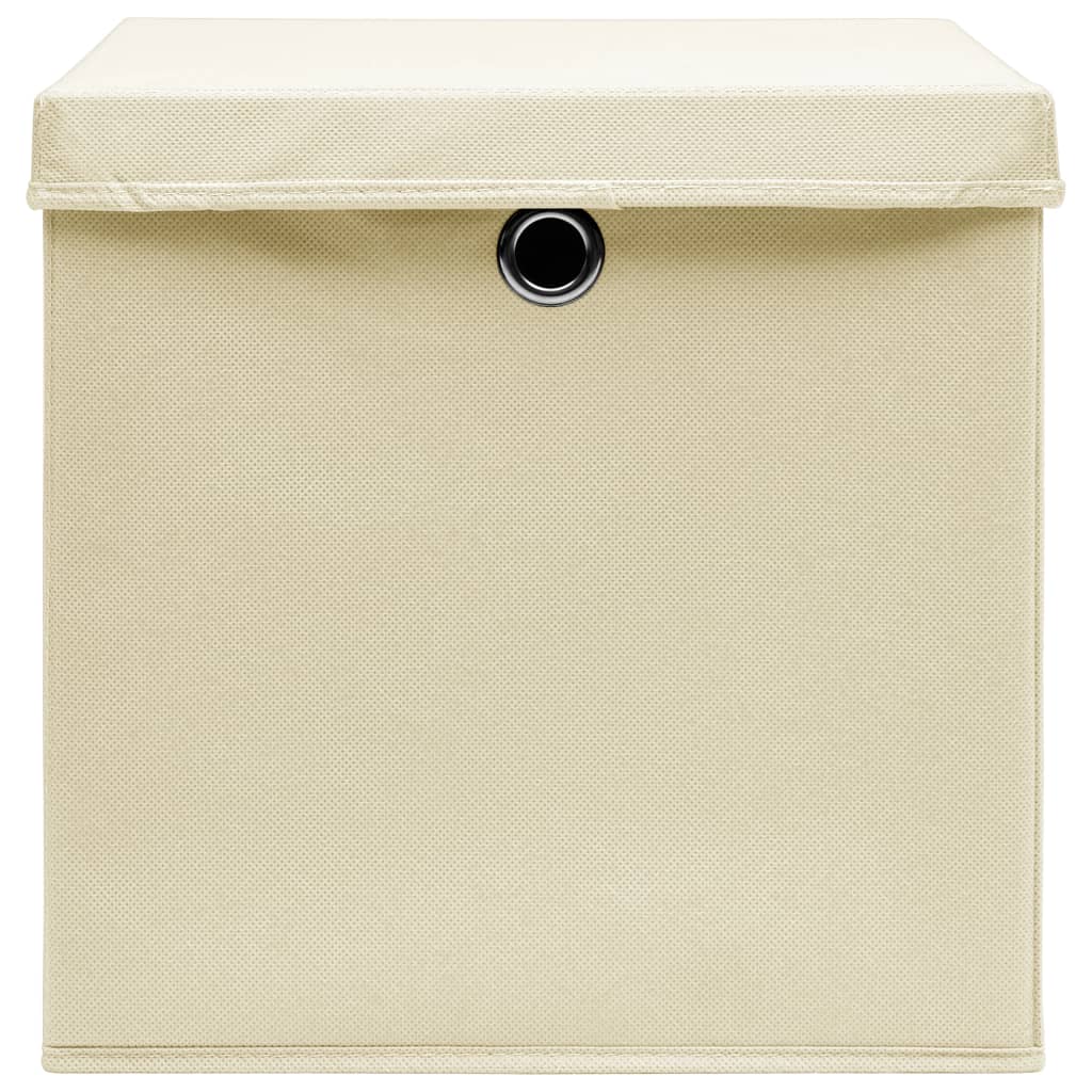 vidaXL Storage Boxes with Lid 4 pcs Cream 12.6"x12.6"x12.6" Fabric