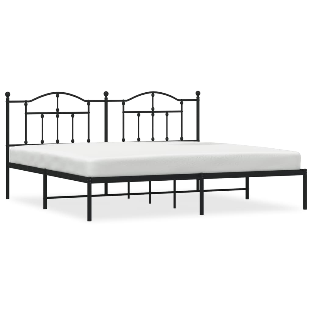 vidaXL Metal Bed Frame without Mattress with Headboard Black 76"x79.9"