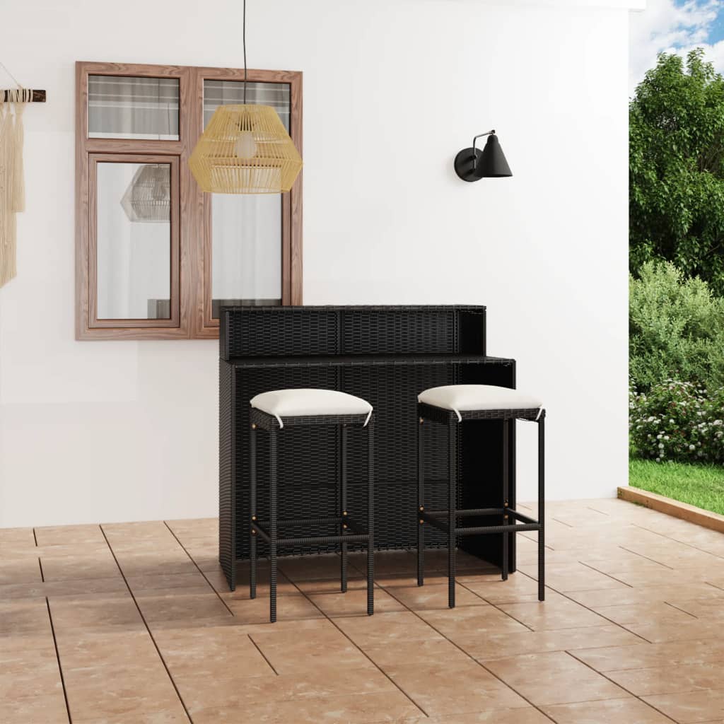 vidaXL 3 Piece Patio Bar Set with Cushions Black