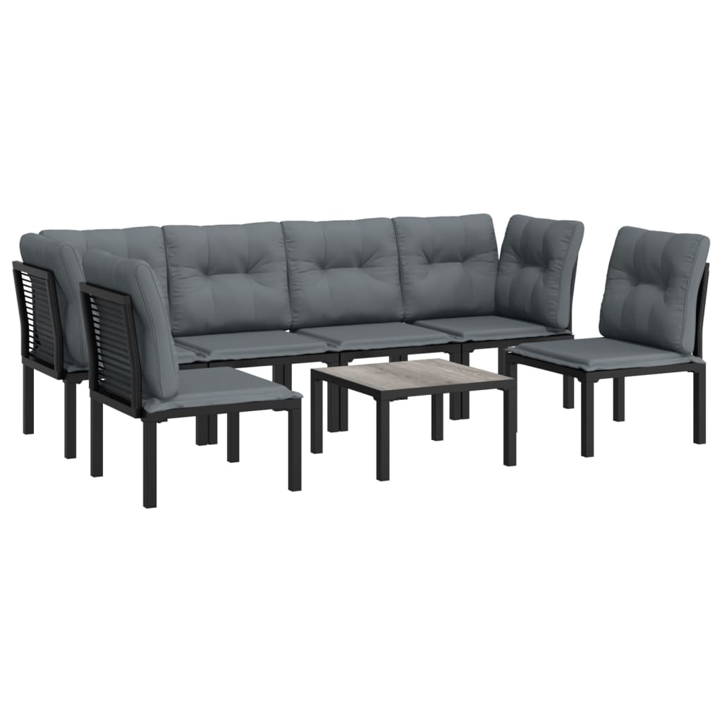 vidaXL 7 Piece Patio Lounge Set Black and Gray Poly Rattan