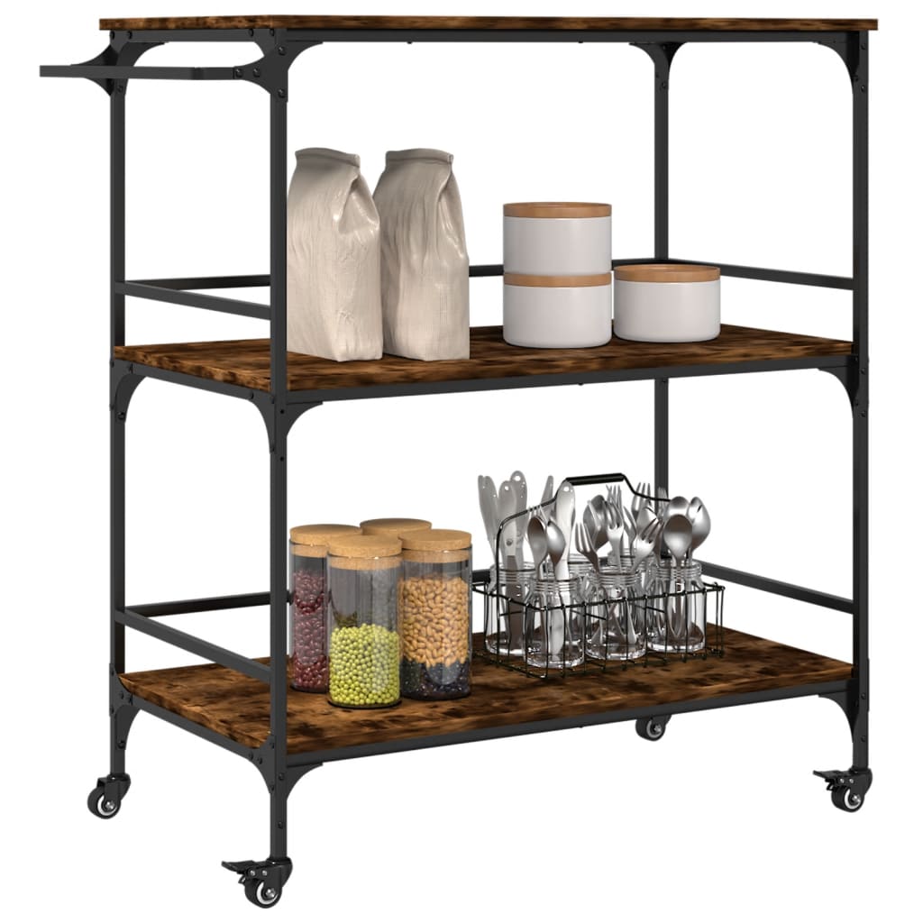 vidaXL Kitchen Trolley Smoked Oak 39.6"x19.7"x41.3" Engineered Wood