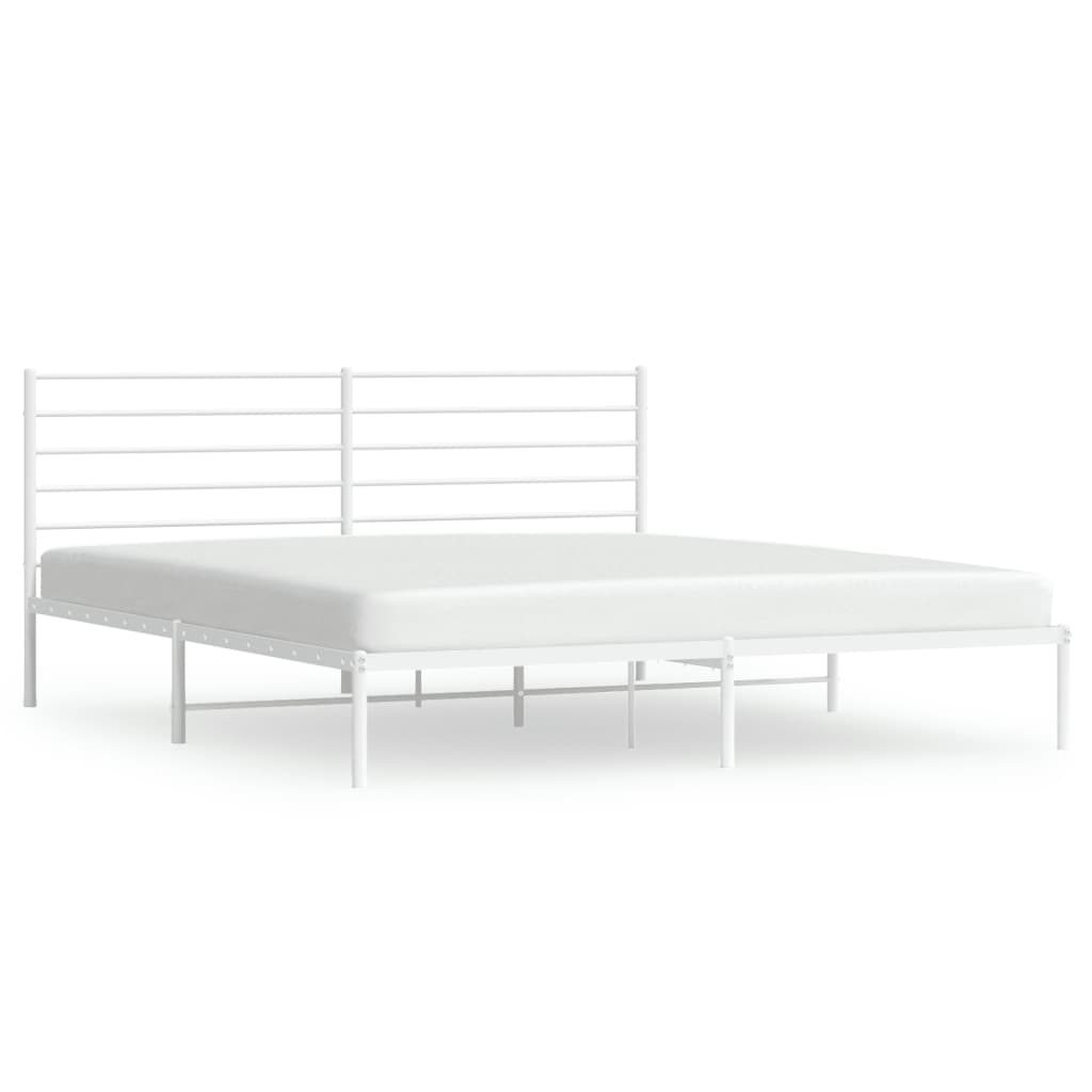 vidaXL Metal Bed Frame without Mattress with Headboard White 76"x79.9"