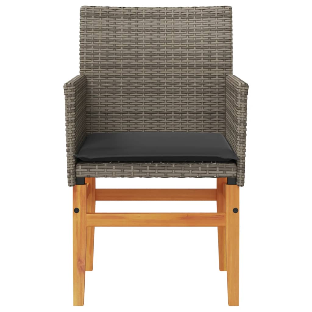 vidaXL Patio Chairs with Cushions 2 pcs Gray Poly Rattan&Solid Wood