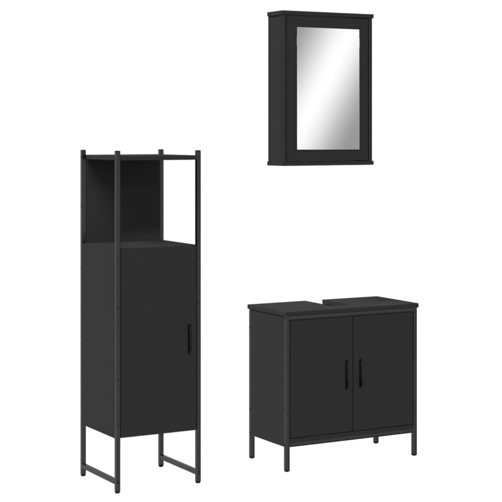 vidaXL 3 Piece Bathroom Furniture Set Black Engineered Wood