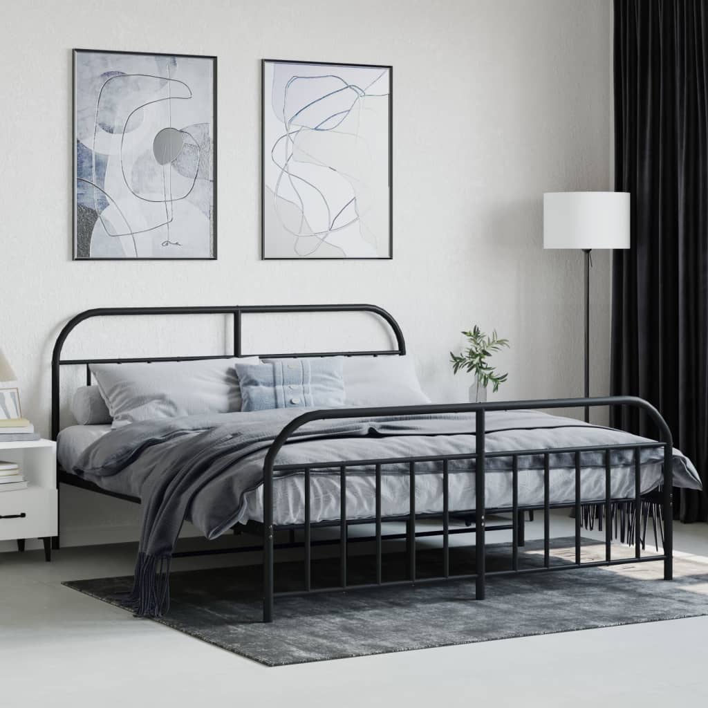 vidaXL Metal Bed Frame without Mattress with Footboard Black 72"x83.9"