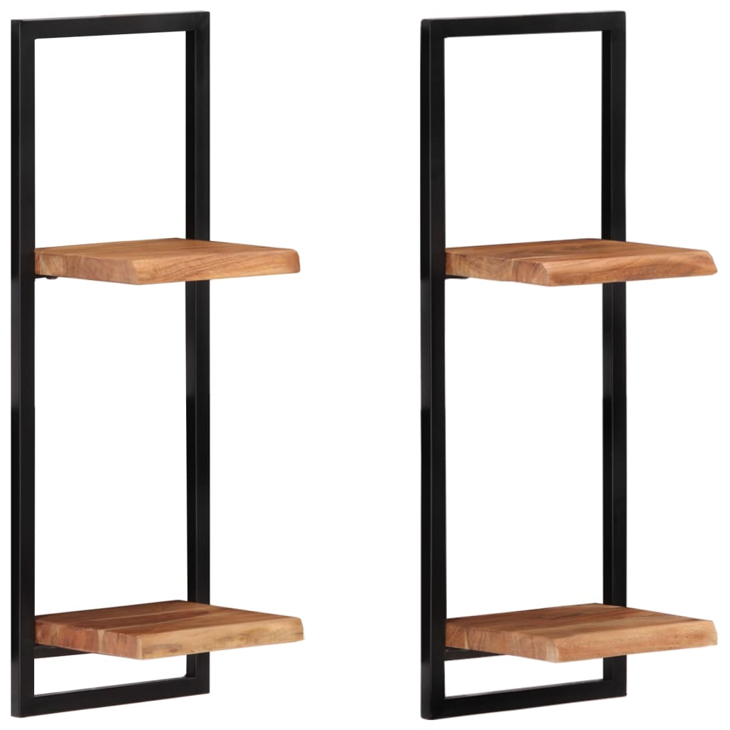 vidaXL Wall Shelves 2 pcs 9.8"x9.8"x29.5" Solid Wood Acacia and Steel