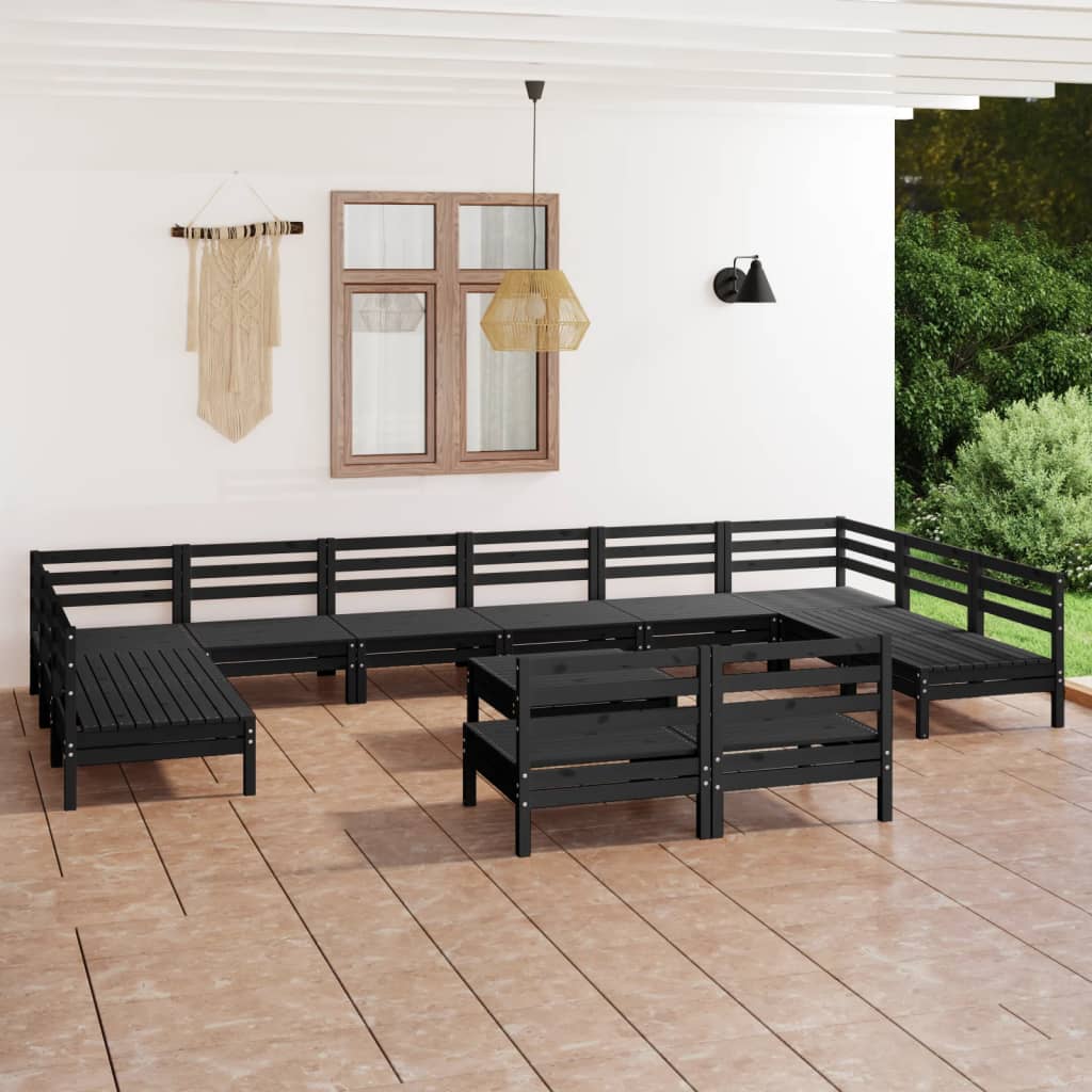 vidaXL 13 Piece Patio Lounge Set Black Solid Pinewood